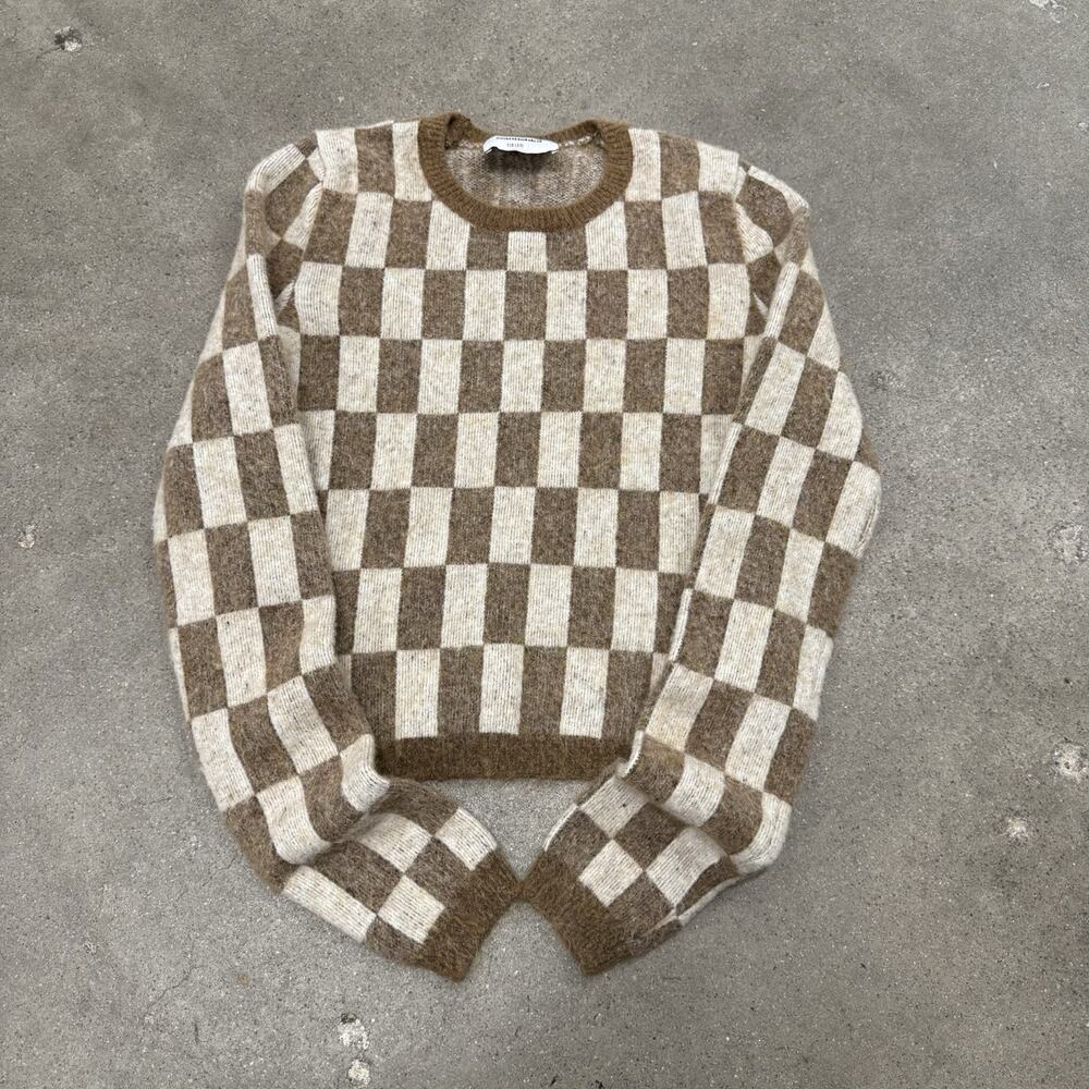 Nanushka Feline Check Sweater Brown Cream Checkerboard Size Small